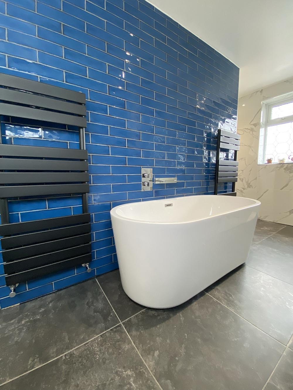 Blue tiled bathroom